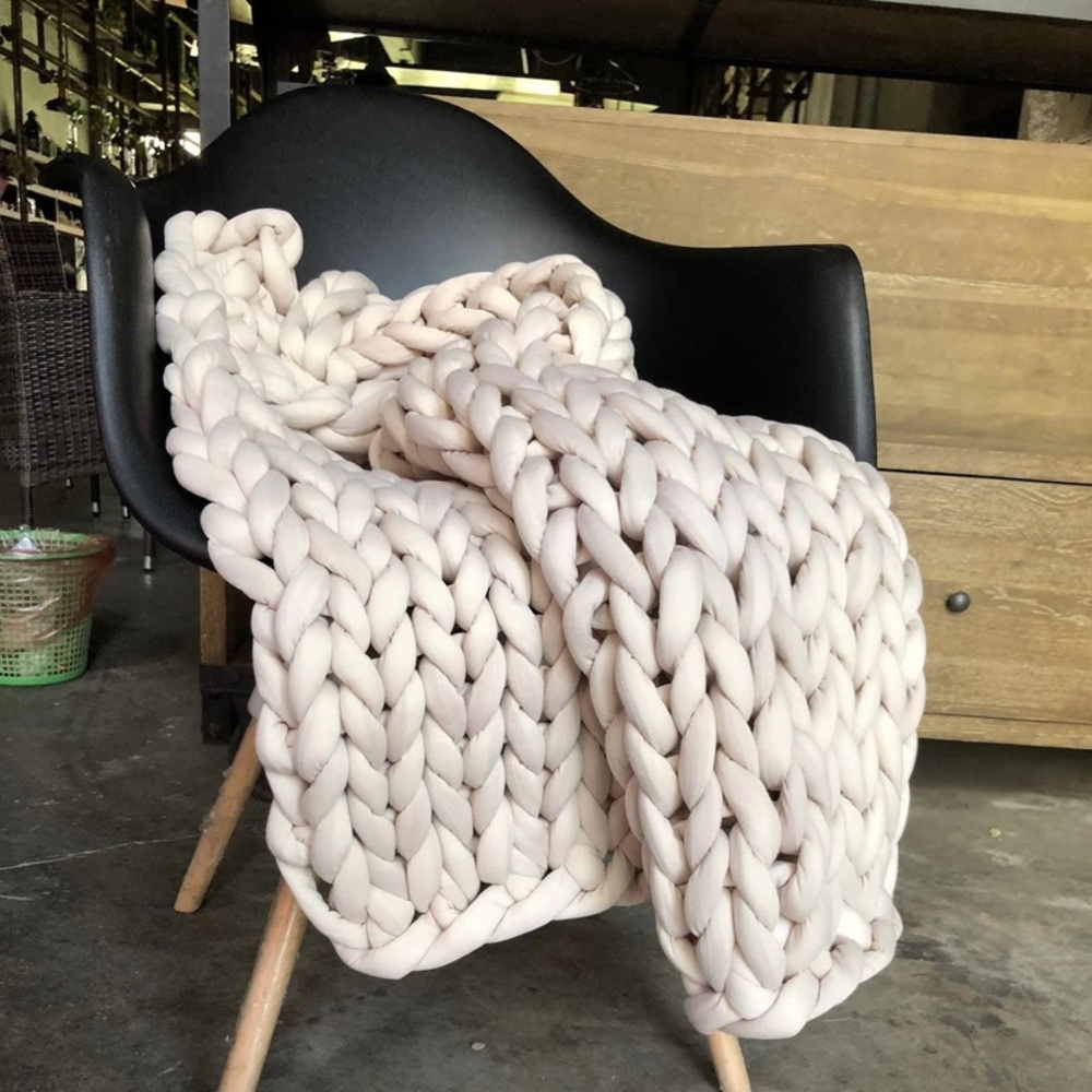 Chunky Knit Blanket Cotton Hand-Made